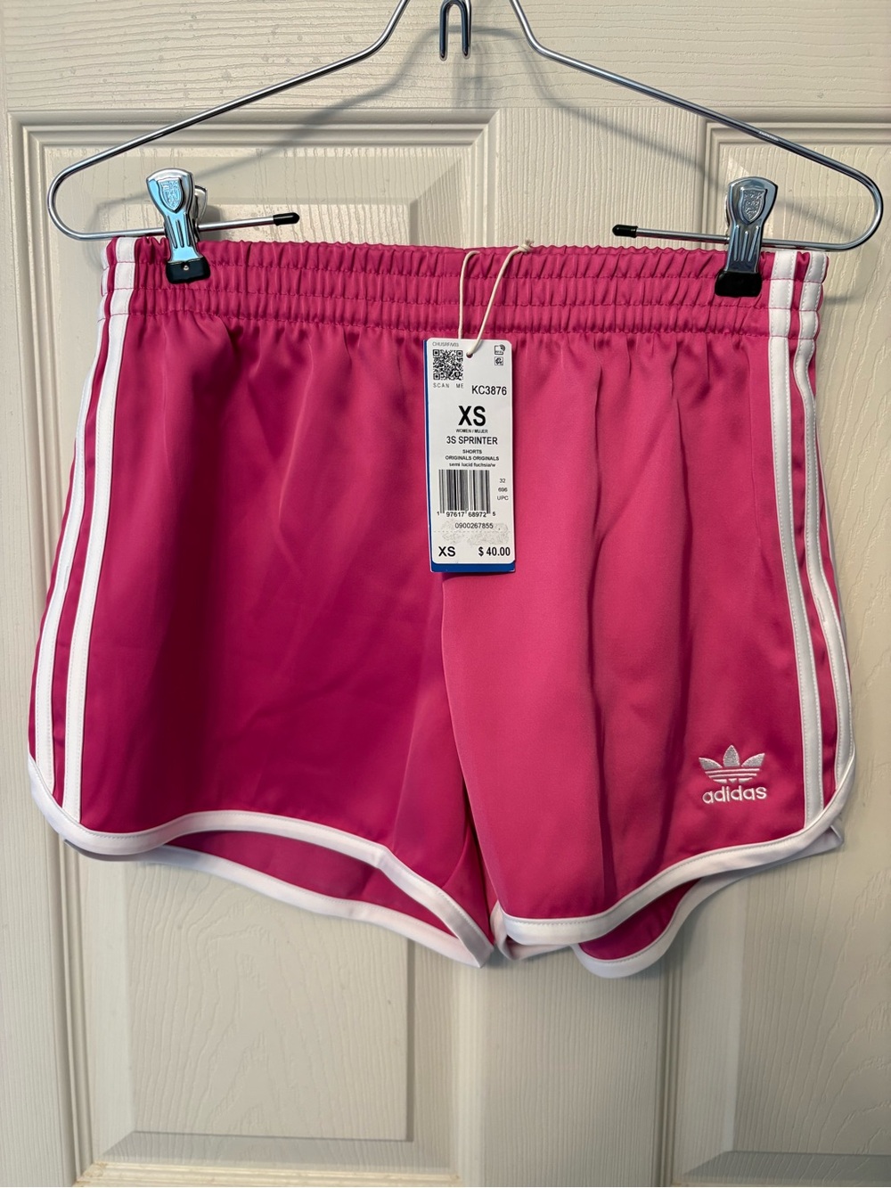 NWT Women’s adidas 3A Sprinter Pink Retro 3-Stripe Running Shorts XS $40 - Picture 2 of 8